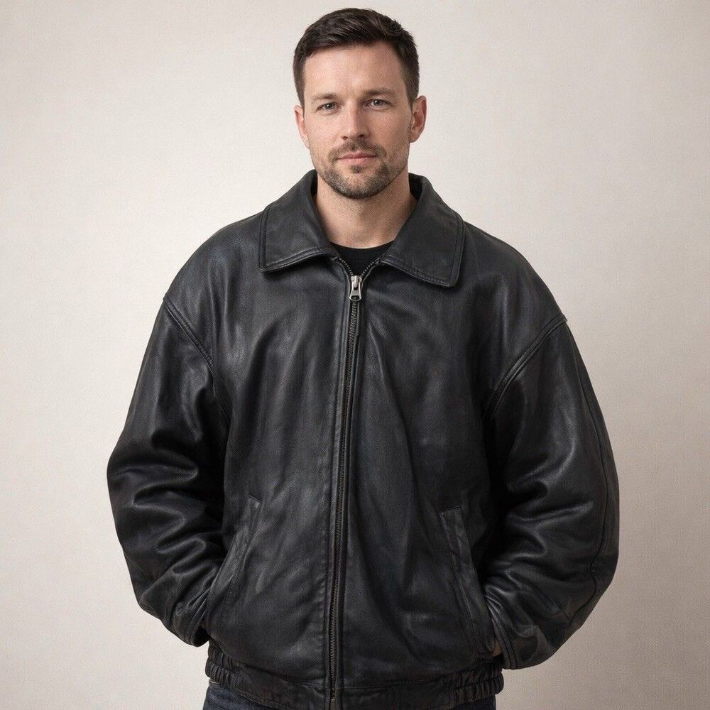 Couture J. Park Collection Lambskin Leather Bomber Jacket Black Large Grunge
